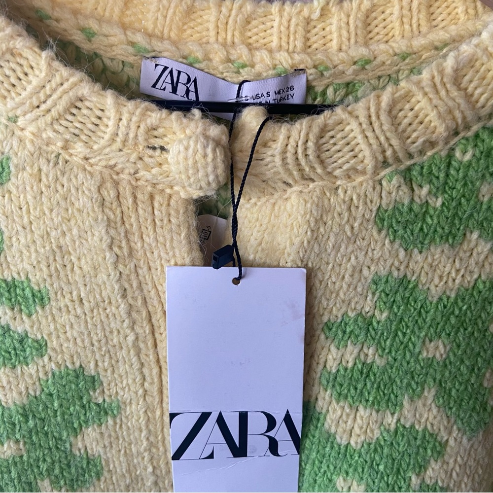 🔖 S ZARA Floral Jacquard Knit Retro Pop Flower Chunky Knit Cardigan Yellow - Picture 8 of 13